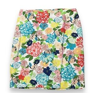 New Talbots Pencil Skirt Floral Print Size 8 PETITE Colorful Preppy work wear